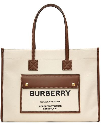 Burberry Medium Two-tone Canvas & Leather Tote - Natural