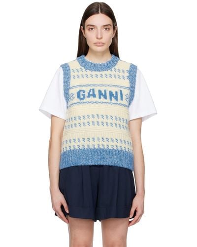 Ganni Off- Jacquard Vest - Blue