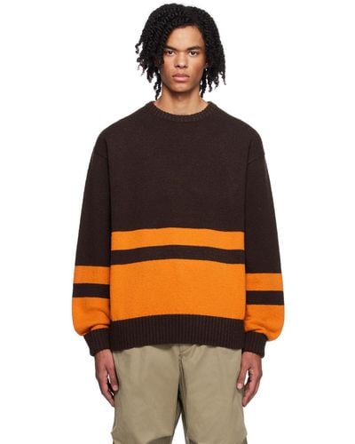 Beams Plus ブラウン ホリゾンタルストライプ セーター - オレンジ