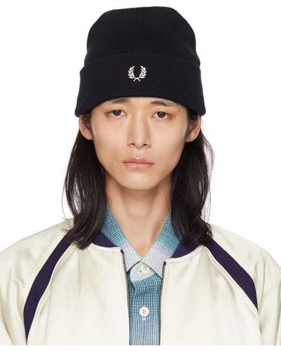 Fred Perry Black Embroidered Beanie - Blue