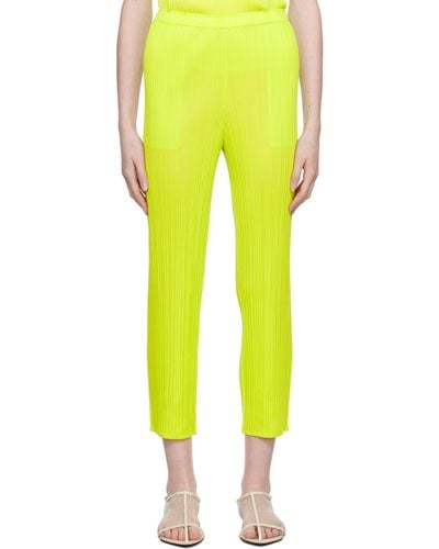Pleats Please Issey Miyake Green New Colorful Basics 3 Trousers - Yellow
