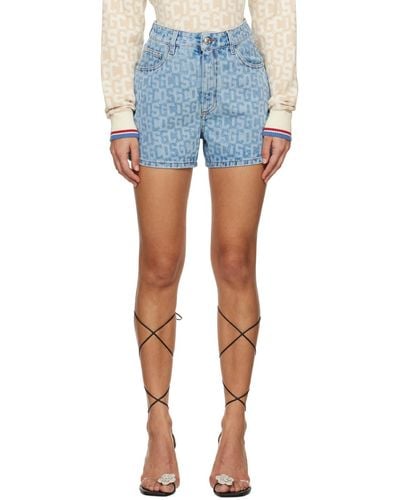 Gcds Blue Monogram Denim Shorts