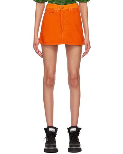 Ganni Orange Cutline Denim Miniskirt