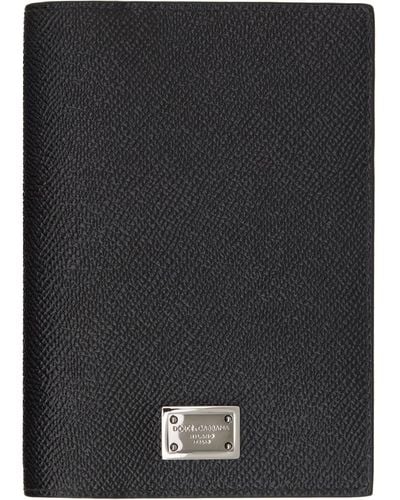 Dolce & Gabbana Étui pour passeport noir en cuir de veau à plaque à logo