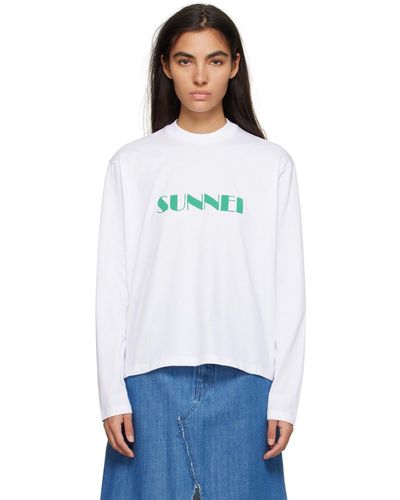 Sunnei T-shirt à manches longues blanc cassé à logo imprimé