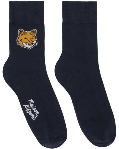 Maison Kitsuné Navy Fox Head Socks - Blue