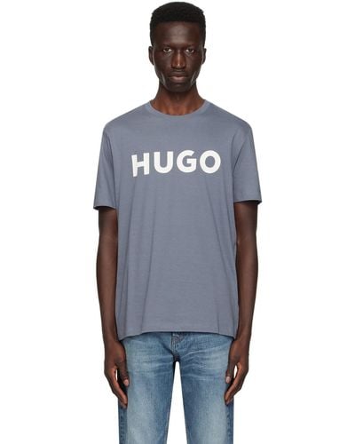 HUGO ブルー ロゴプリント Tシャツ - ブラック