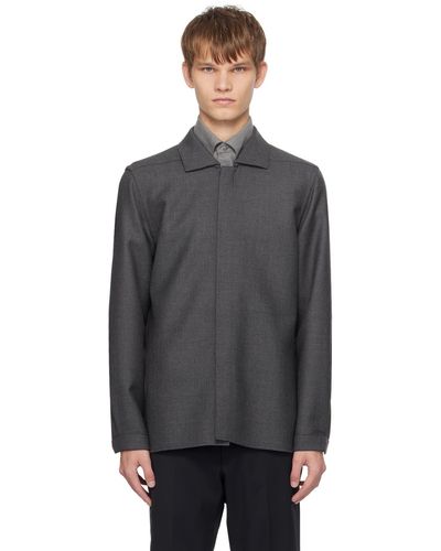 ZEGNA Grey Spread Collar Shirt - Black