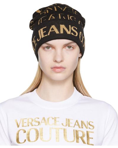 Versace Black & Gold Logo Beanie - Multicolour