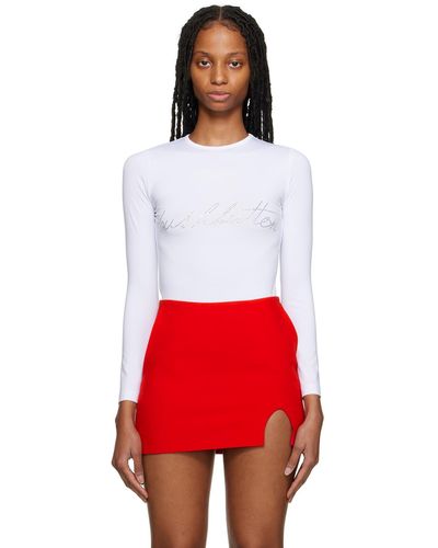 Pushbutton T-shirt à manches longues blanc à logo en verre taillé - Rouge