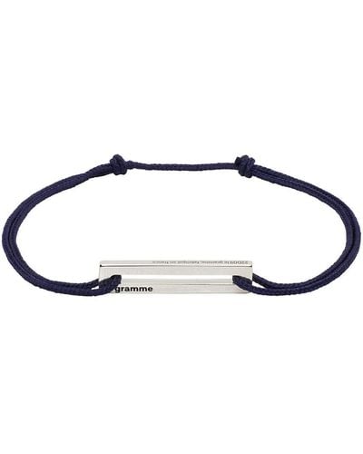Le Gramme Bracelet 'le 1,7 g' bleu marine en corde à logo gravé - Noir