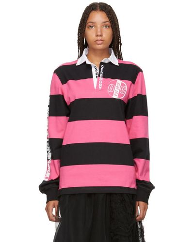 Opening Ceremony Pink And Black Striped Rugby Long Sleeve Polo