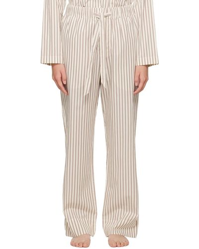 Tekla Pantalon de pyjama blanc cassé et brun à cordon coulissant - Neutre