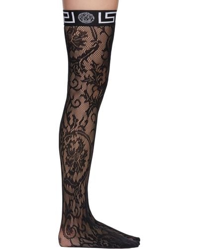 Versace Black Lace Greca Border Stockings