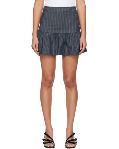 Ganni Grey Striped Miniskirt - Blue