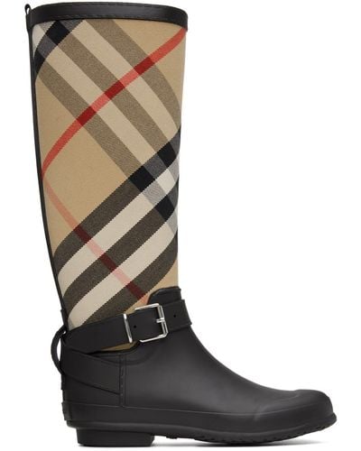 Burberry Strap Detail House Check And Rubber Rain Boots - Multicolor