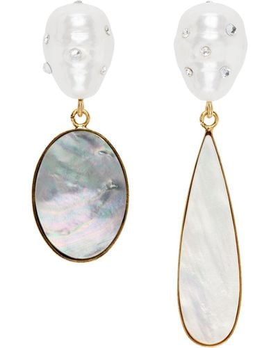 Erdem Gold Asymmetric Pearl Earrings - Multicolor