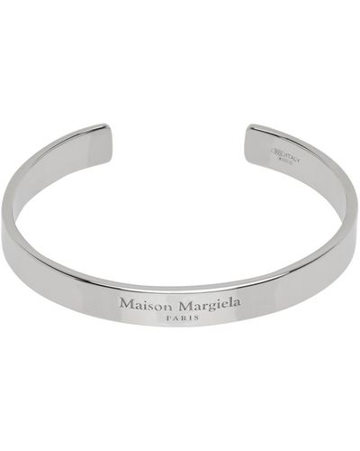 Maison Margiela Silver Logo Cuff Bracelet - Black