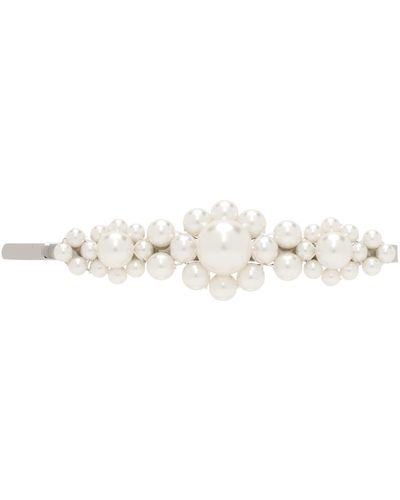 Simone Rocha Grande barrette graphique argenté et blanc à perles - Noir