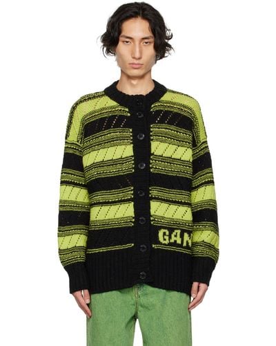 Ganni Striped Cardigan - Green