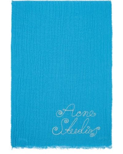 Acne Studios ブルー 刺繍 スカーフ