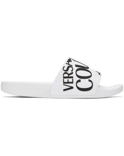 Versace White Embossed Slides - Black