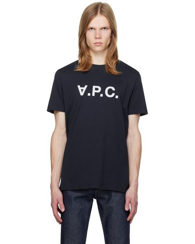 A.P.C. T-shirt bleu marine à logo - Noir