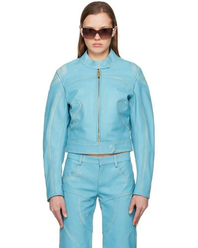 Blumarine Blue Distressed Leather Jacket
