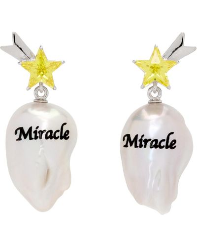 Jiwinaia Boucles d'oreilles 'miracle' argenté et jaune à perle - Métallisé