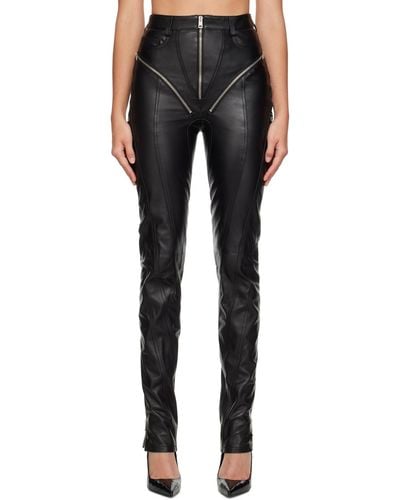 Mugler Zip-embellished Leather Trousers - Black