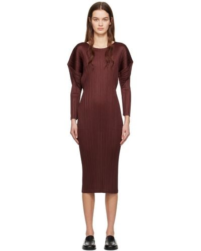 Pleats Please Issey Miyake Burgundy Monthly Colors February Maxi Dress - Red
