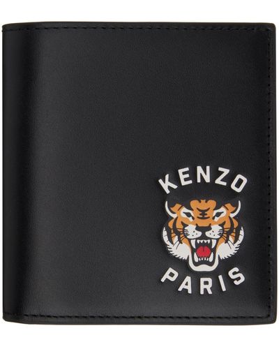 KENZO Mini portefeuille noir en cuir à image de tigre