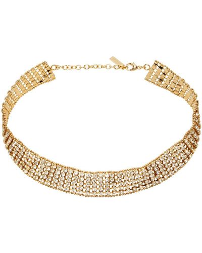 Saint Laurent Gold Crystal Chunky Knitted Choker Necklace - Metallic