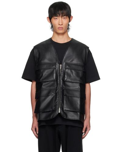 Lownn Zip Leather Vest - Black