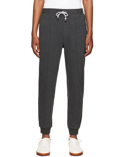 Brunello Cucinelli Pantalon de survêtement gris à crêtes - Noir