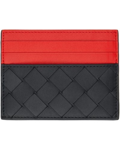 Bottega Veneta Black & Red Credit Card Holder - Grey