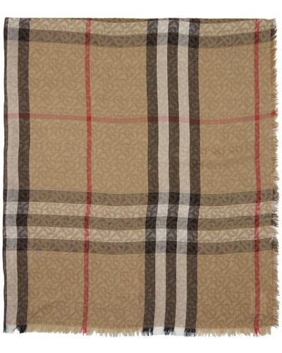 Burberry Beige Vintage Check Monogram Scarf - Natural