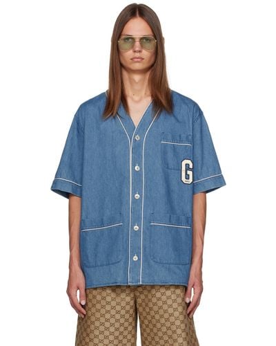 Gucci G-appliqué Denim Shirt - Blue