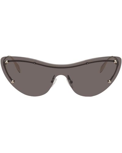 Alexander McQueen Gold Rimless Shield Sunglasses - Black