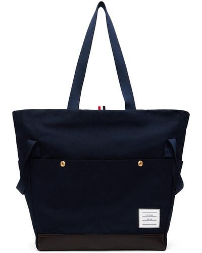 Thom Browne Navy Cotton Canvas Snap Pocket Tote - Blue