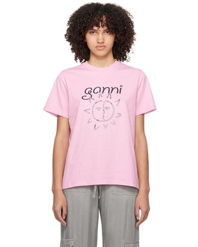 Ganni ロゴプリント Tシャツ - ピンク