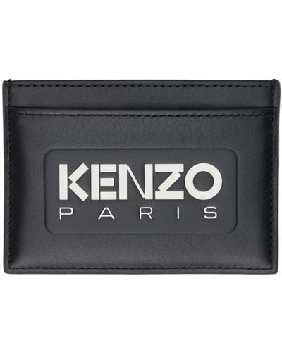 KENZO Porte-cartes noir en cuir à logos gaufrés