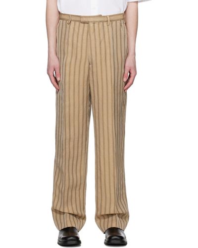 Cmmn Swdn Elasticated Linen Trousers With A Fringed Hem Beige Striped Nylon  With Fringed Hem  Abe in Natural for Men  Lyst