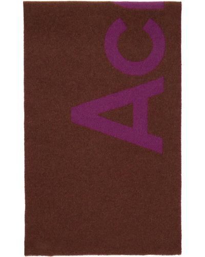Acne Studios Écharpe brun et rose à logos en tricot jacquard - Violet