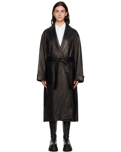 Alexander Wang Manteau noir en cuir à col châle