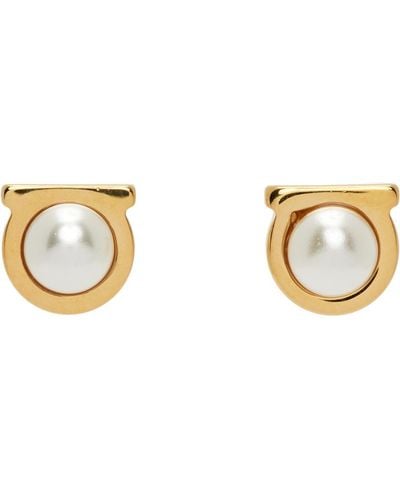 Ferragamo Gold Gancini Pearl Earrings - Black