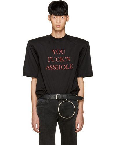 Vetements Ssense Exclusive Black 'you Fuck'n Asshole' Football Shoulder T-shirt
