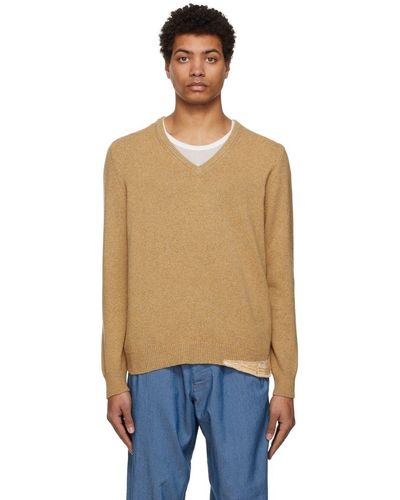 Maison Margiela Layered-detail V-neck Sweater in Natural for