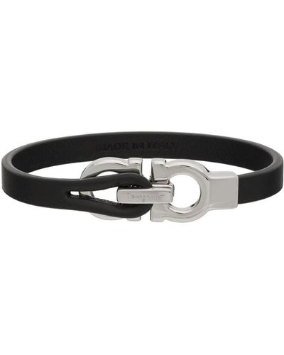 Ferragamo Black Leather Gancini Bracelet