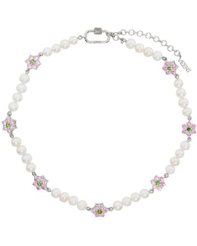 Veert Off- Freshwater Pearl Flower Necklace - Metallic